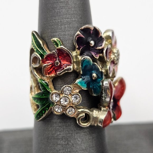 Vintage flower, butterfly and rhinestone ring - Picture 6 of 12